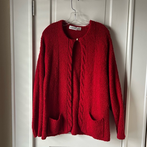 Yarnworks Sweaters - YarnWorks Red Knitted Oversized Cardigan